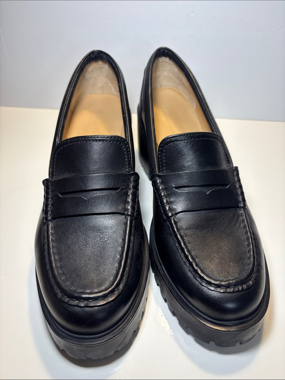 Madewell Black Leather Lug-Sole Penny Loafers